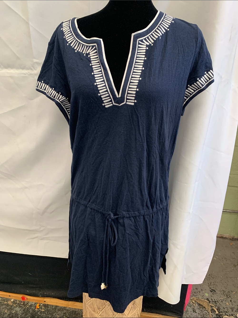Tory Burch Navy Cover-Up Tunic with White Embroidered Trim